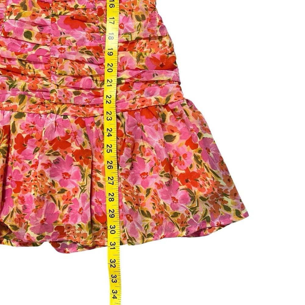 ASTR the Label Women Anthropologie Meg Ruched Mini Dress Floral Small Size Pink - Picture 9 of 14